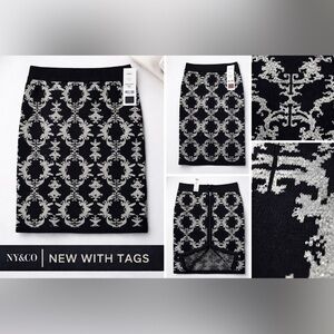 NY&Co Black Silver Metallic Pencil Skirt NWT M